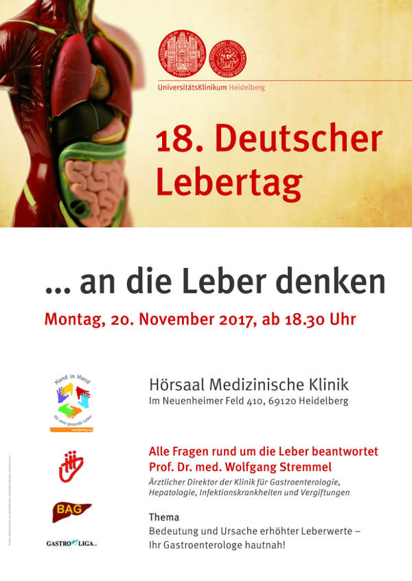 18. Deutscher Lebertag: Informationsabend am 20. November 2017 in der Medizinischen Universitätsklinik Heidelberg Veranstaltungsplakat (Quelle: Universitätsklinikum Heidelberg)