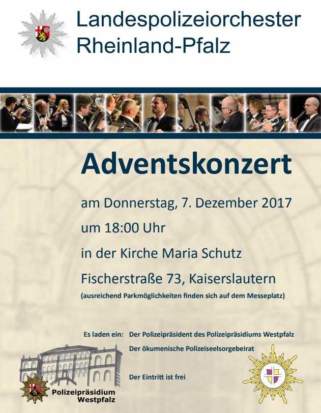 Das Landespolizeiorchester Rheinland-Pfalz mit Dirigent Stefan Grefig gastiert am 7. Dezember, um 18 Uhr in der Gelöbniskirche Maria Schutz in Kaiserslautern. Das Landespolizeiorchester Rheinland-Pfalz mit Dirigent Stefan Grefig gastiert am 7. Dezember, um 18 Uhr in der Gelöbniskirche Maria Schutz in Kaiserslautern.