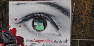 Im Großformat hängt das Plakat der Verkehrssicherheitskampagne des PP Westpfalz jetzt in der Merkurstraße. Es soll daran erinnern, dass jeder Blick aufs Handy während der Fahrt und jede Form der Ablenkung tödlich enden kann.