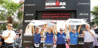 Laura Philipp (zweite von rechts) als Kapitänin der Mainova Staffel bei der Mainova IRONMAN European Championship (Foto: Mainova AG)