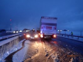 Verkehrsunfall auf schneeglatter Fahrbahn A63 Höhe Wörrstadt am 17.01,2018, gegen 07:30 Uhr