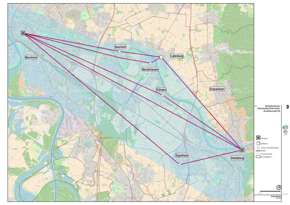 Karte Radschnellverbindung Heidelberg - Mannheim (Quelle: Ministerium für Verkehr)