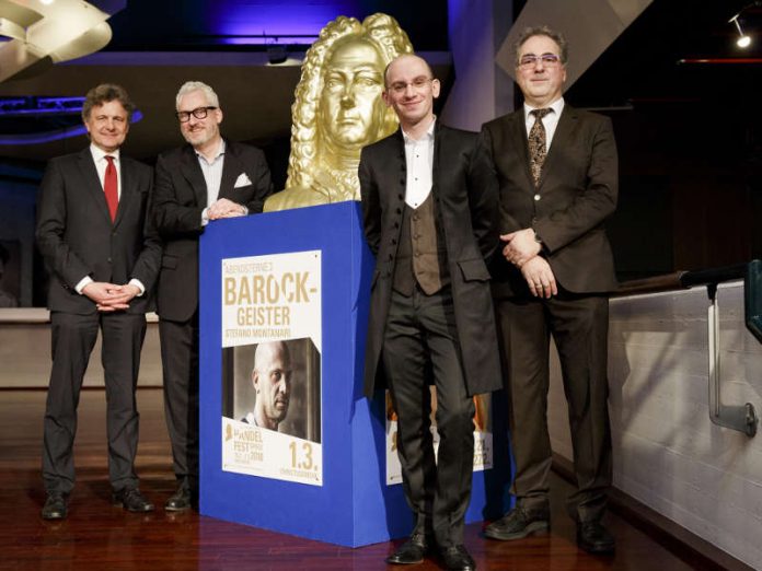 v.l.: Oberbürgermeister Dr. Frank Mentrup, Generalintendant STAATSTHEATER KARLSRUHE Peter Spuhler, Künstlerischer Leiter der INTERNATIONALEN HÄNDEL-FESTSPIELE KARLSRUHE Michael Fichtenholz, Vorsitzender der Händel-Gesellschaft Karlsruhe e.V. Prof. Dr. Peter Overbeck (Foto: Felix Grünschloß)