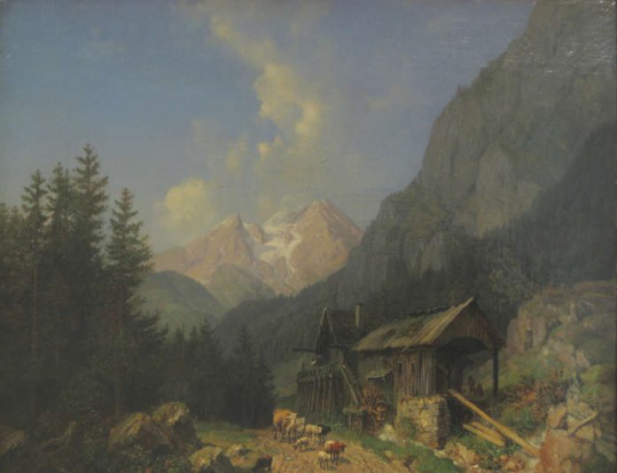 Heinrich Bürkel: Gebirgslandschaft am Watzmann (Ausschnitt). Öl auf Leinwand, um 1850. (Foto: Bildsammlung Stadtarchiv Pirmasens)