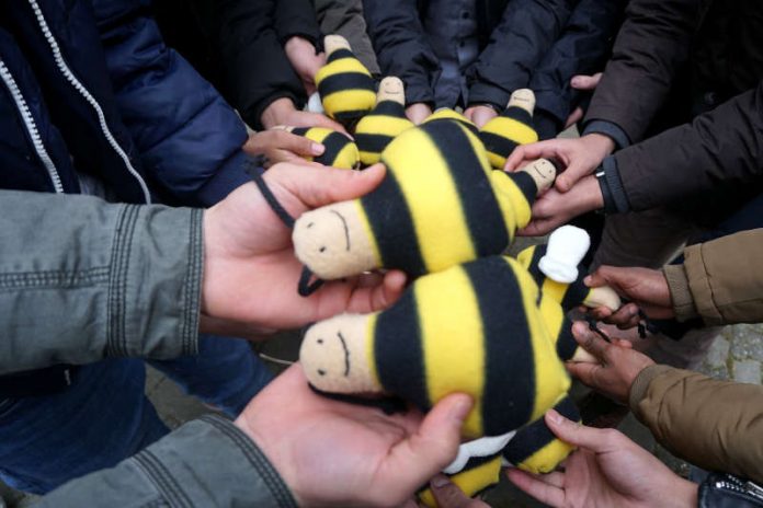 Hummel-Stofftier als Botschafterin für Frankfurts Artenvielfalt (Foto: Grünflächenamt Frankfurt)