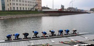 Im Karlsruher Rheinhafen ist auch oft der Achter, die Königsklasse des Rudersports, zu beobachten (Foto: KRV Wiking e.V. / KRA e.V.)