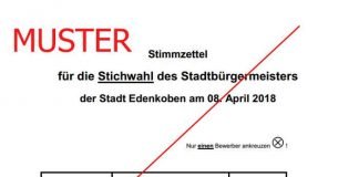 Stimmzettel (Quelle: Verbandsgemeindeverwaltung Edenkoben, Fachbereich Organisation)