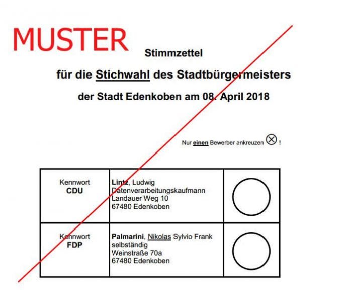 Stimmzettel (Quelle: Verbandsgemeindeverwaltung Edenkoben, Fachbereich Organisation)