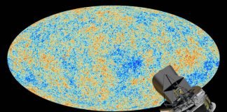 Satellit Planck und der kosmische Mikrowellenhintergrund (Quelle: ESA und die Planck-Kollaboration - D. Ducros)