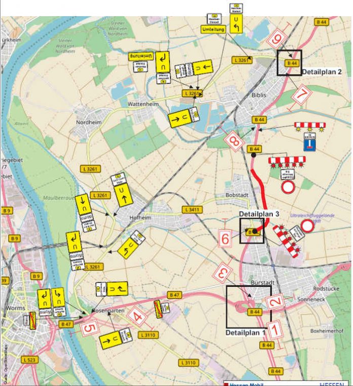 Die Umleitung während der Baumaßnahme (Quelle: Hessen Mobil)