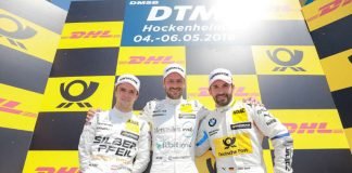 Podium: #22 Lucas Auer (Mercedes-AMG C 63 DTM), #2 Gary Paffett (Mercedes-AMG C 63 DTM), #16 Timo Glock (BMW M4 DTM) (Foto: ITR GmbH)