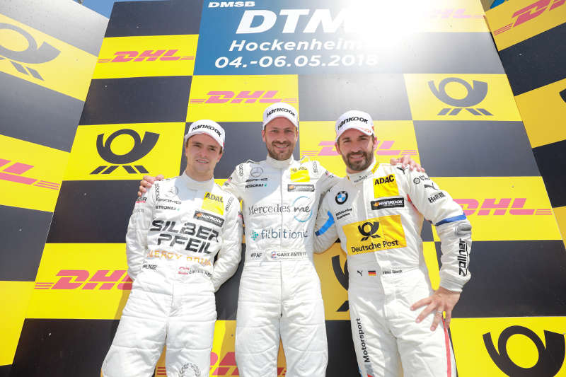 Podium: #22 Lucas Auer (Mercedes-AMG C 63 DTM), #2 Gary Paffett (Mercedes-AMG C 63 DTM), #16 Timo Glock (BMW M4 DTM) (Foto: ITR GmbH)