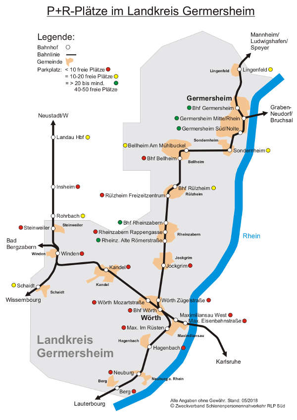 Karte Auslastung P+R-Plätze (Quelle: ZSPNV RLP Süd)