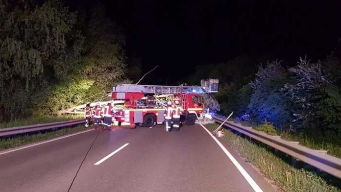 Die Feuerwehr Deidesheim beim Räumen der Straße Die Feuerwehr Deidesheim beim Räumen der Straße