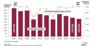 Blitz-Bilanz - Anzahl der Blitz- und Überspannungsschäden und Leistungen in der Hausrat- und Wohngebäudeversicherung *