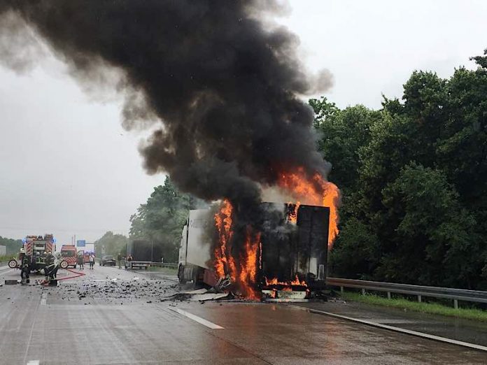 Einsatz wegen eines brennenden Lkw auf der A5 bei Dossenheim (Foto: Landratsamt Rhein-Neckar-Kreis)