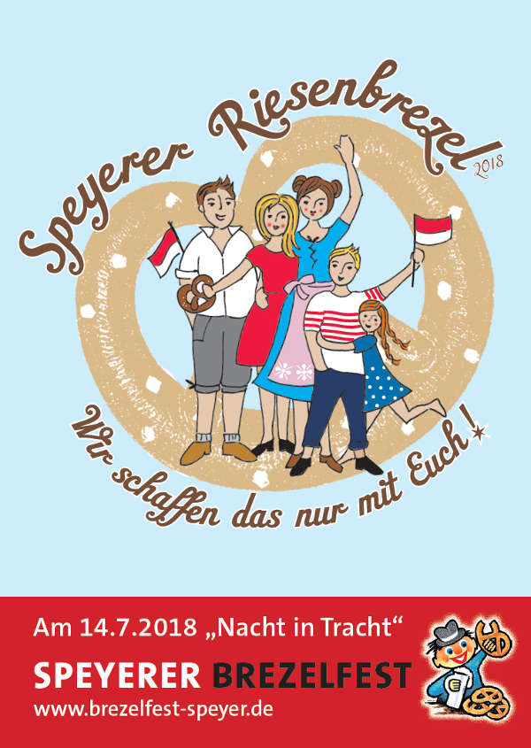 Sparkasse Vorderpfalz gibt 27. Brezelfest-Postkarte heraus, die ganz im Zeichen der Speyerer Riesenbrezel steht.