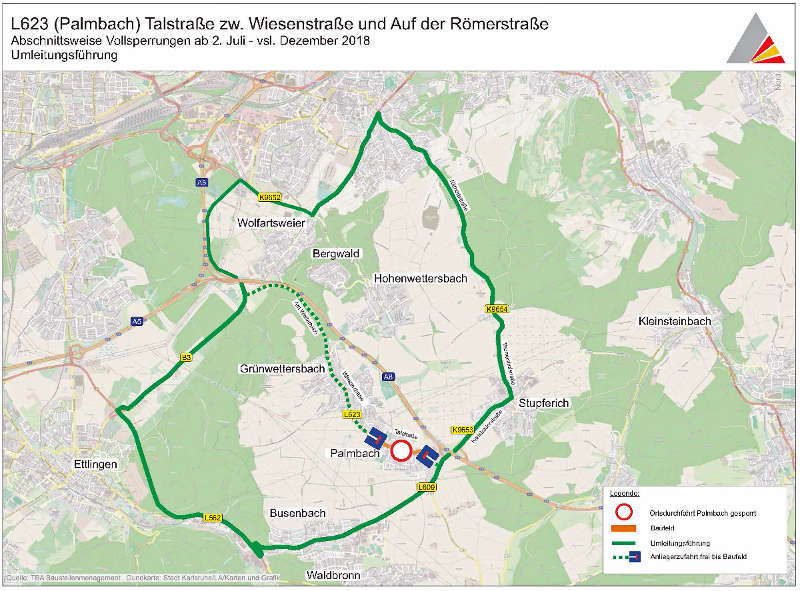 Umleitung aufgrund Vollsperrung der L 623 (Quelle: Stadt Karlsruhe)