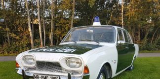 Der Neuzugang im 1. Deutschen Polizeioldtimer Museum, ein Ford Taunus 17 m "Badewanne" - Polizeifahrzeug aus dem Jahr 1963 (Foto: Dersch)
