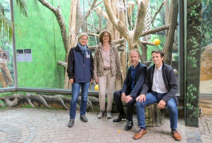 v.l.: Sandra Reichler, Kuratorin im Zoo Heidelberg, Stefanie Back, Harald Schuster, beide Sparkasse Heidelberg und Frank-Dieter Heck, Kaufm. Geschäftsführer im Zoo Heidelberg. (Foto: Zoo Heidelberg)