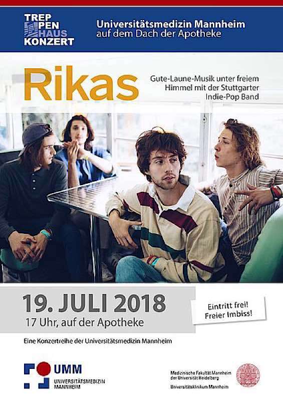 Mannheim: Gute-Laune-Musik unter freiem Himmel mit der Stuttgarter Band RIKAS am 19. Juli 2018 Veranstaltungshinweis
