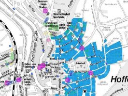 Blau eingefärbte Fläche stellt den FTTC-Ausbau Hoffenheim-Ost dar (Quelle: Stadt Sinsheim)