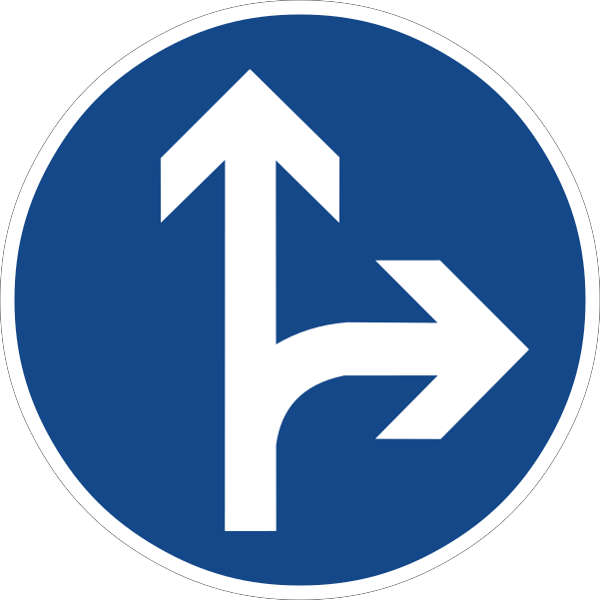 Zeichen 214-20 (vorgeschriebene Fahrtrichtung geradeaus oder rechts)