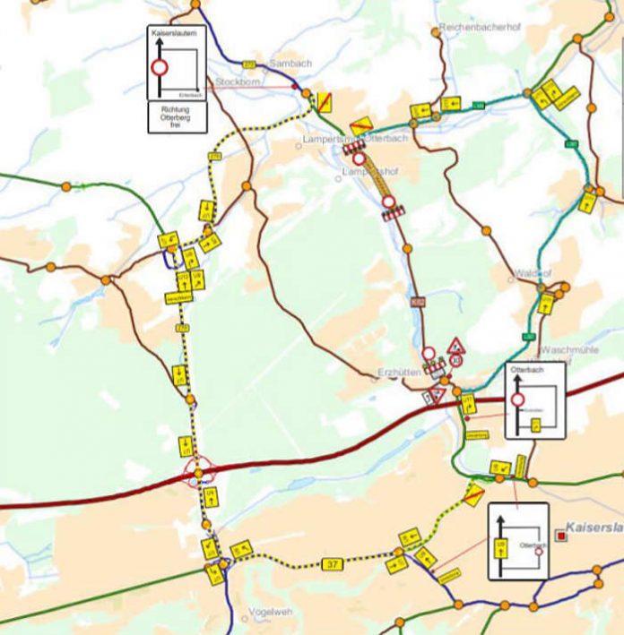 Die Total Tankstelle und Barbarossa Bäckerei sind weiterhin von Kaiserslautern über die Lauterhofstraße erreichbar (Quelle: LBM Kaiserslautern)