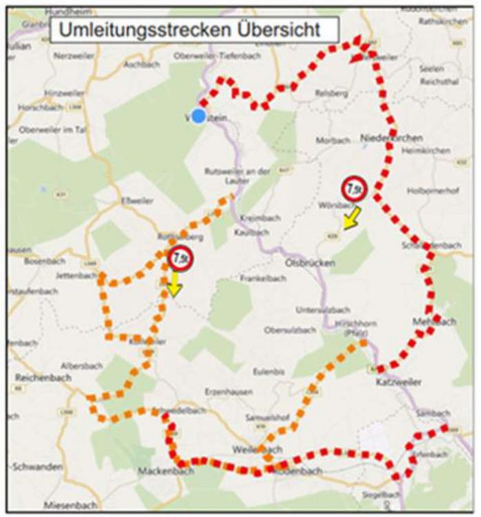 Ausgeschilderte Umleitungsstrecken (Quelle: LBM Kaiserslautern)