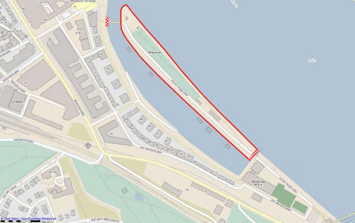 Der Sperrbereich Winterhafen am 30.08.18 (Quelle: Stadtverwaltung Mainz) Der Sperrbereich Winterhafen am 30.08.18 (Quelle: Stadtverwaltung Mainz)