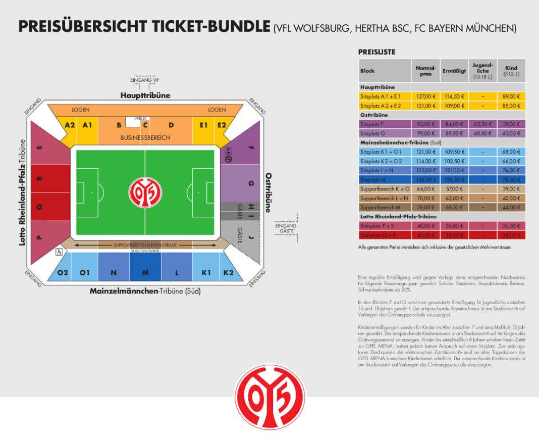 Preisübersicht Ticket-Bundle (Quelle: Mainz 05)