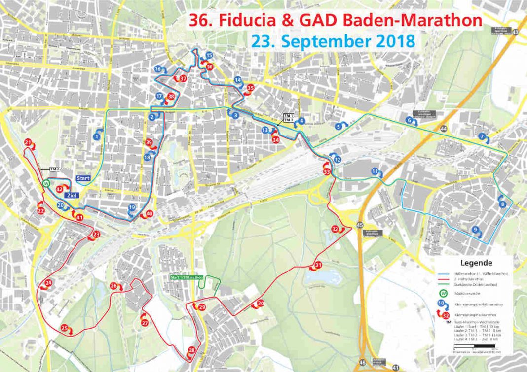 Details und Download: Strecke des 36. Baden-Marathons (Quelle: Stadt Karlsruhe)