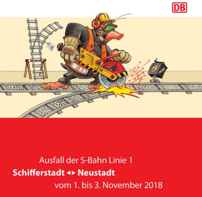 Ausfall der S-Bahn Linie 1 - Schifferstadt/Neustadt vom 1. bis 3. November 2018 (Quelle: DB Regio AG)