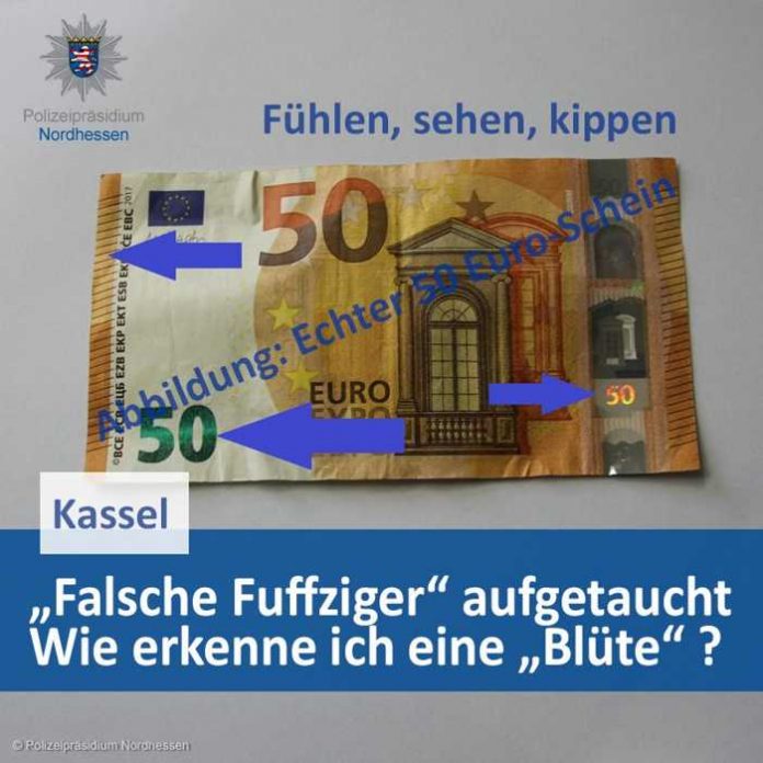 Echter 50 Euro-Schein mit Sicherheitsmerkmalen