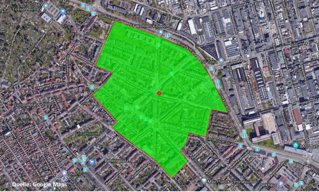 Das Evakuierungsgebiet (Quelle: Stadt Ludwigshafen)