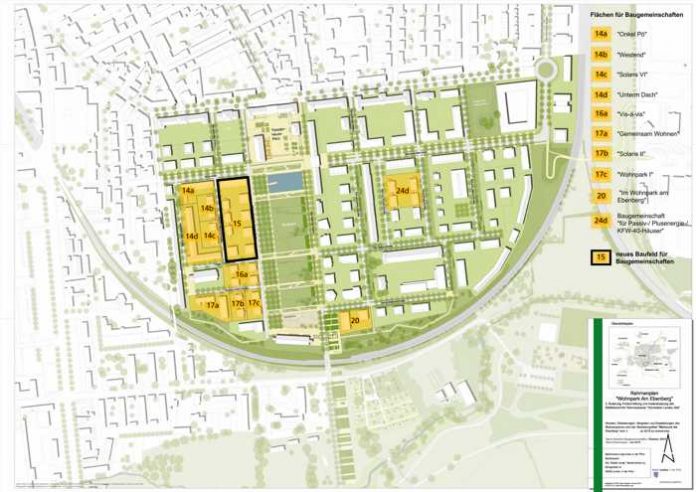 Begleitet von der Landauer Stadtverwaltung entstanden und entstehen derzeit zehn Baugemeinschaftsprojekte im „Wohnpark Am Ebenberg“. Um das Erfolgsmodell „Baugemeinschaften“ auch künftig zu unterstützen und weiterzuentwickeln, wird mit dem Baufeld 15 ein weiteres Areal für die Entwicklung durch Baugemeinschaften ausgeschrieben. Quelle: Stadt Landau in der Pfalz