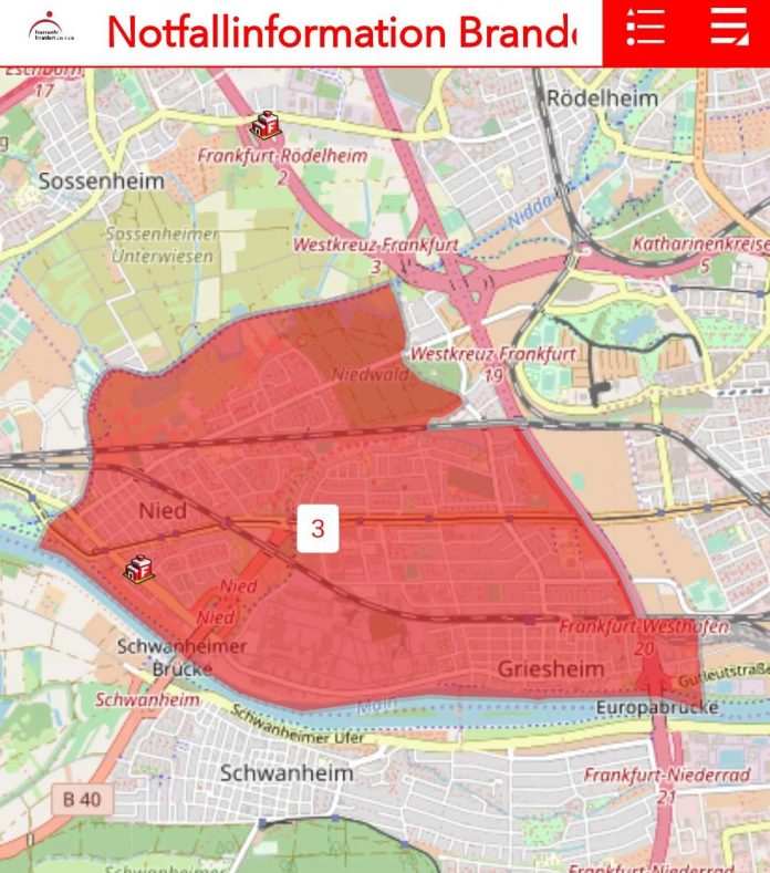 Das betroffene Gebiet (Quelle: Feuerwehr Frankfurt)