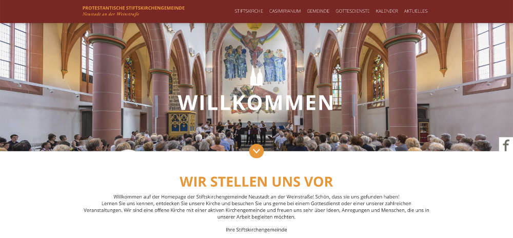 Screenshot Ausschnitt aus der Webseite der Stiftskirchengemeinde Neustadt an der Weinstraße