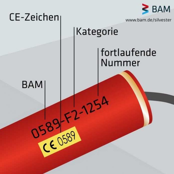 Verwenden Sie nur frei verkäufliche Pyrotechnik mit BAM-Kennzeichnung (Bundesanstalt für Materialforschung und -prüfung). Die Prüfnummer der BAM ist die 0589. (Bild: BAM) Verwenden Sie nur frei verkäufliche Pyrotechnik mit BAM-Kennzeichnung (Bundesanstalt für Materialforschung und -prüfung). Die Prüfnummer der BAM ist die 0589. (Bild: BAM)