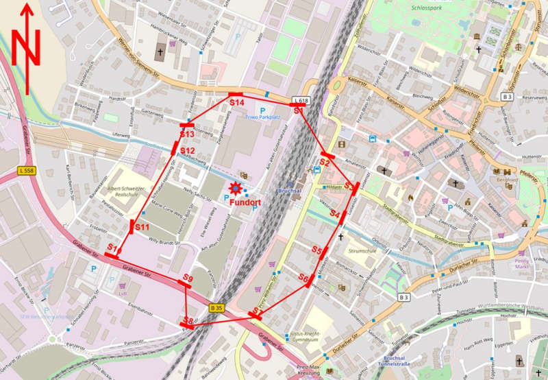 Der betroffene Bereich ist in der beigefügten Karte rot dargestellt. (Quelle: Stadt Bruchsal)