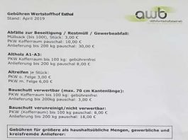Informationsblatt des awb für den Wertstoffhof Esthal
