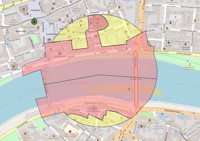 Evakuierungsradius - Frankfurt am Main für Sonntag