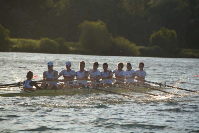 Ruder-Achter auf dem Rhein bei Breisach (Südbaden) (Foto: Christiane Quirin)