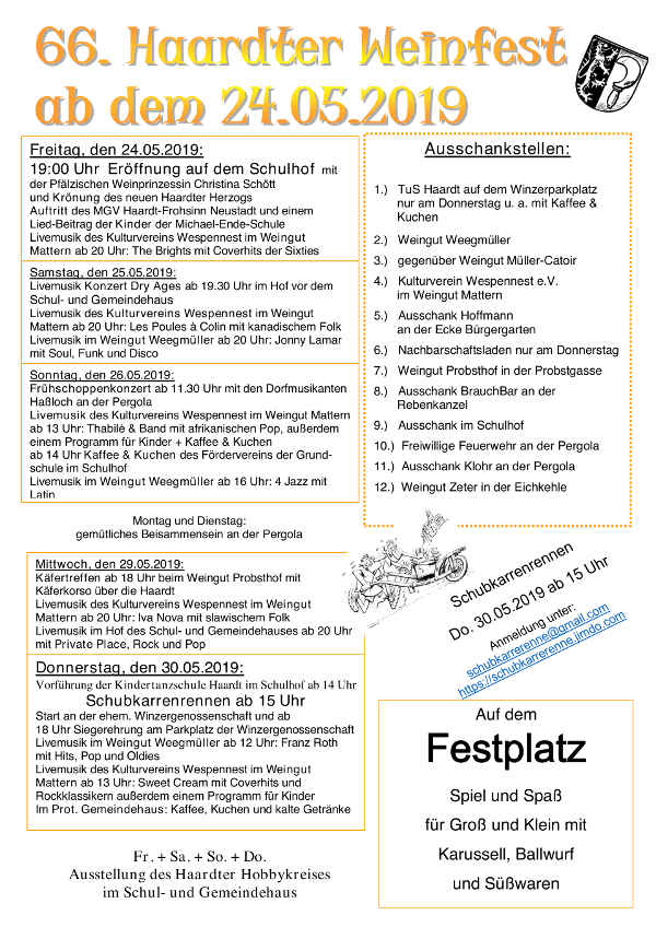 Haardter Weinfest Programm 2019