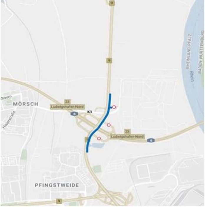 Sperrung der Fahrspur (Quelle: LBM Speyer) Sperrung der Fahrspur (Quelle: LBM Speyer)