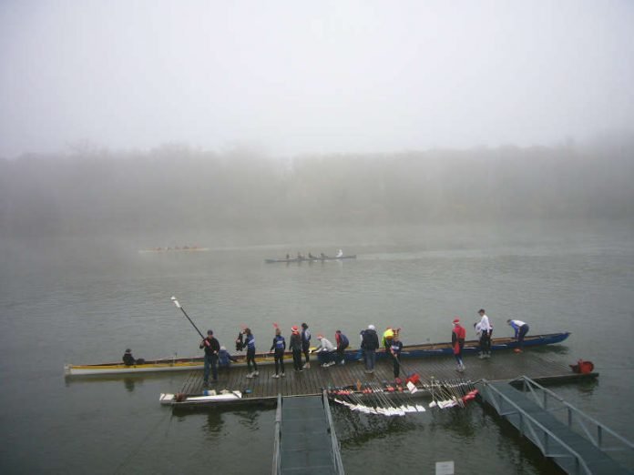 Ruderer auf dem Rhein-Nebenarm 