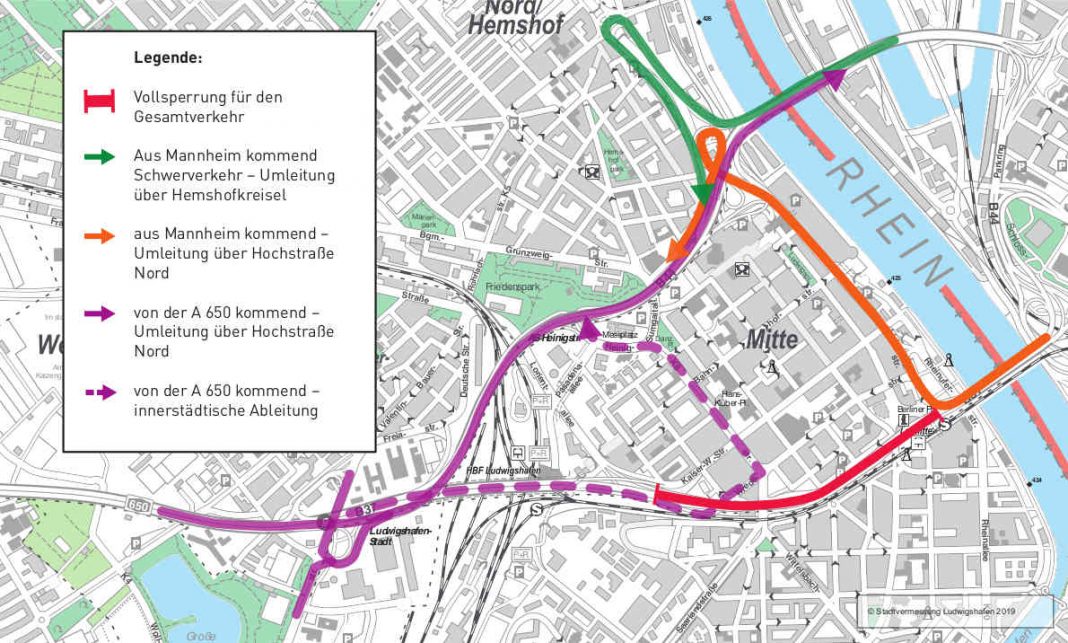 Umleitungsempfehlung Innenstadt (Quelle: Stadt Ludwigshafen)