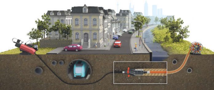 Schematische Darstellung des Spülbohrverfahrens zur Verlegung der Fernwärmeleitung unter der Eckenheimer Landstraße (Foto: Mainova AG)