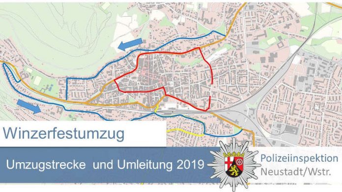 Karte Winzerfestumzug (Quelle: Polizei Neustadt) Karte Winzerfestumzug (Quelle: Polizei Neustadt)