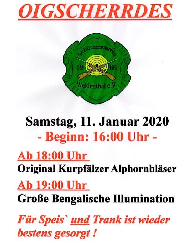 Oischerre am 11. Januar beim Schützenverein Weidenthal